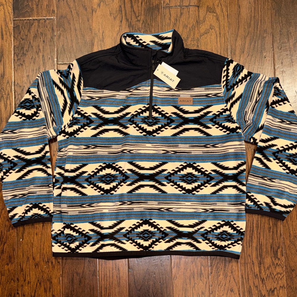 Ariat Men's Sz XXL Basis 2.0 1/4 Zip Pullover Sweatshirt Brown Southwest Aztec